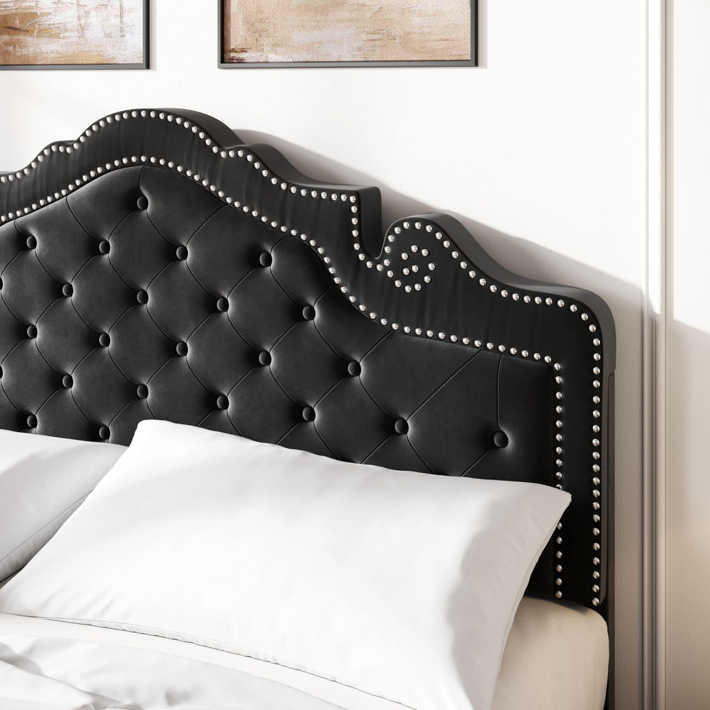 Queen Size Velvet Upholstered Bed Frame with Adjustable Headboard B126