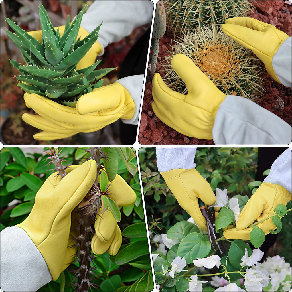 Long Leather Gardening Gloves with Adjustable Cuff V398162