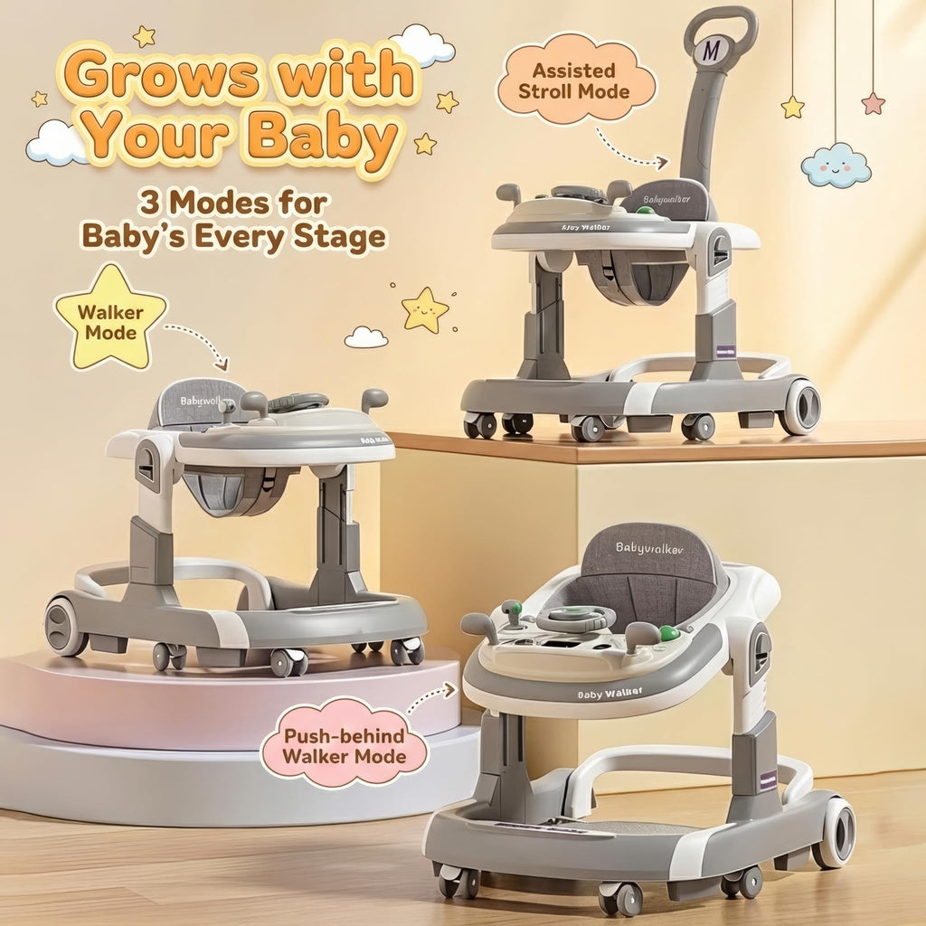 Foldable Baby Walker with Wheels and Bouncing Foot Mat L8238