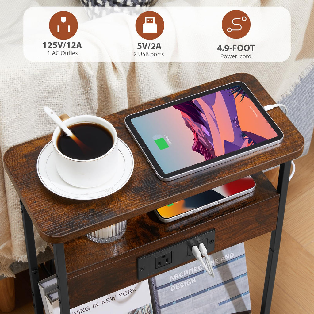 Narrow Side Table with Charging Station I627