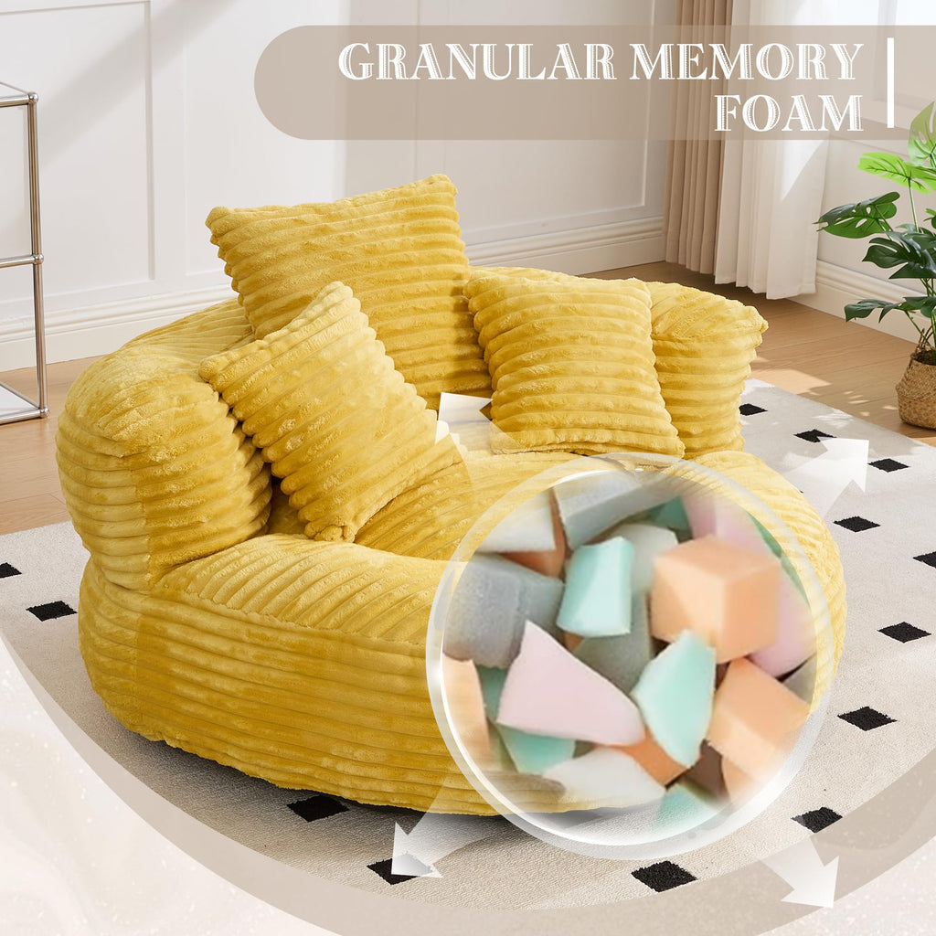 Yellow Corduroy Bean Bag Sofa with 3 Pillows C717786