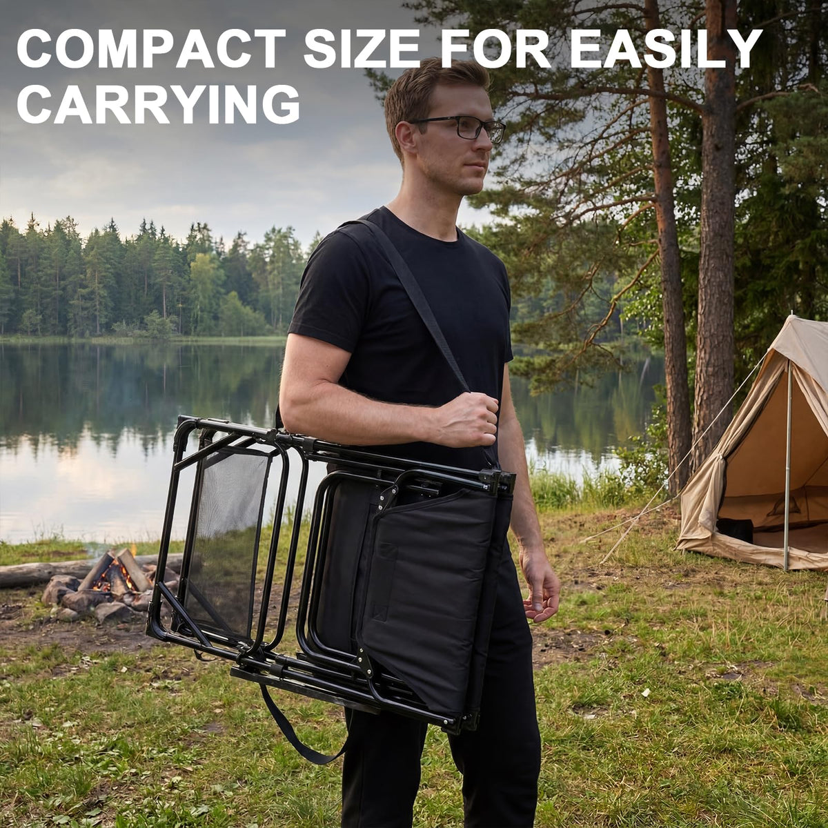 2 Pack Extra Tall Folding Camping Chair with Side Table K48045