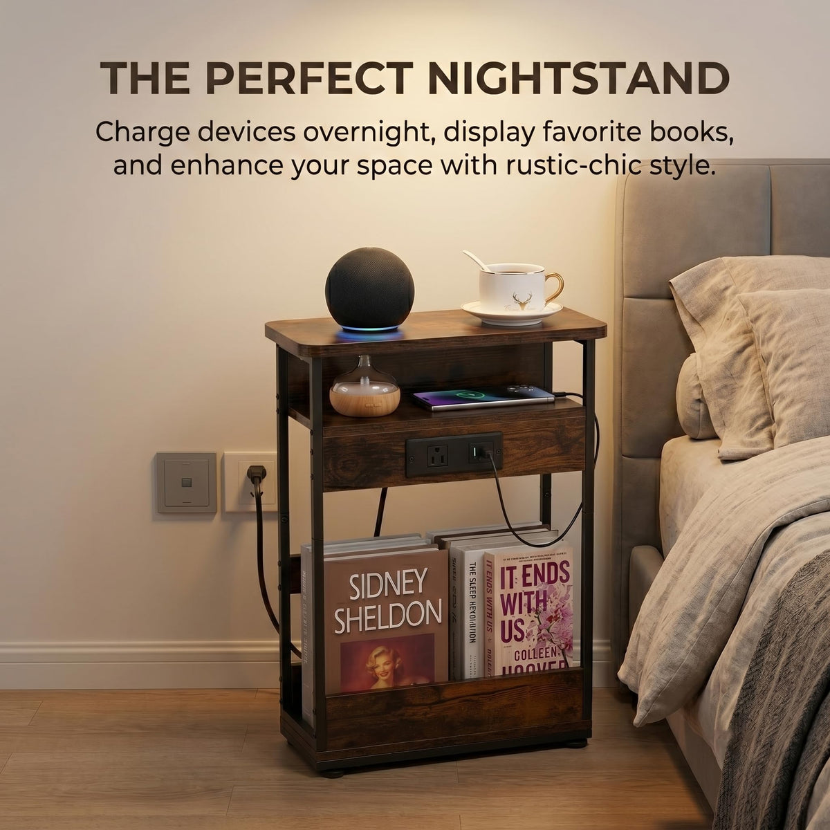 Narrow Side Table with Charging Station I627