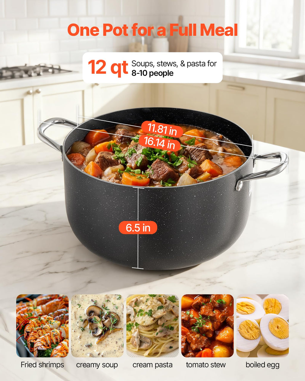 12-Quart Nonstick Ceramic Aluminum Stock Pot with Glass Lid Z564