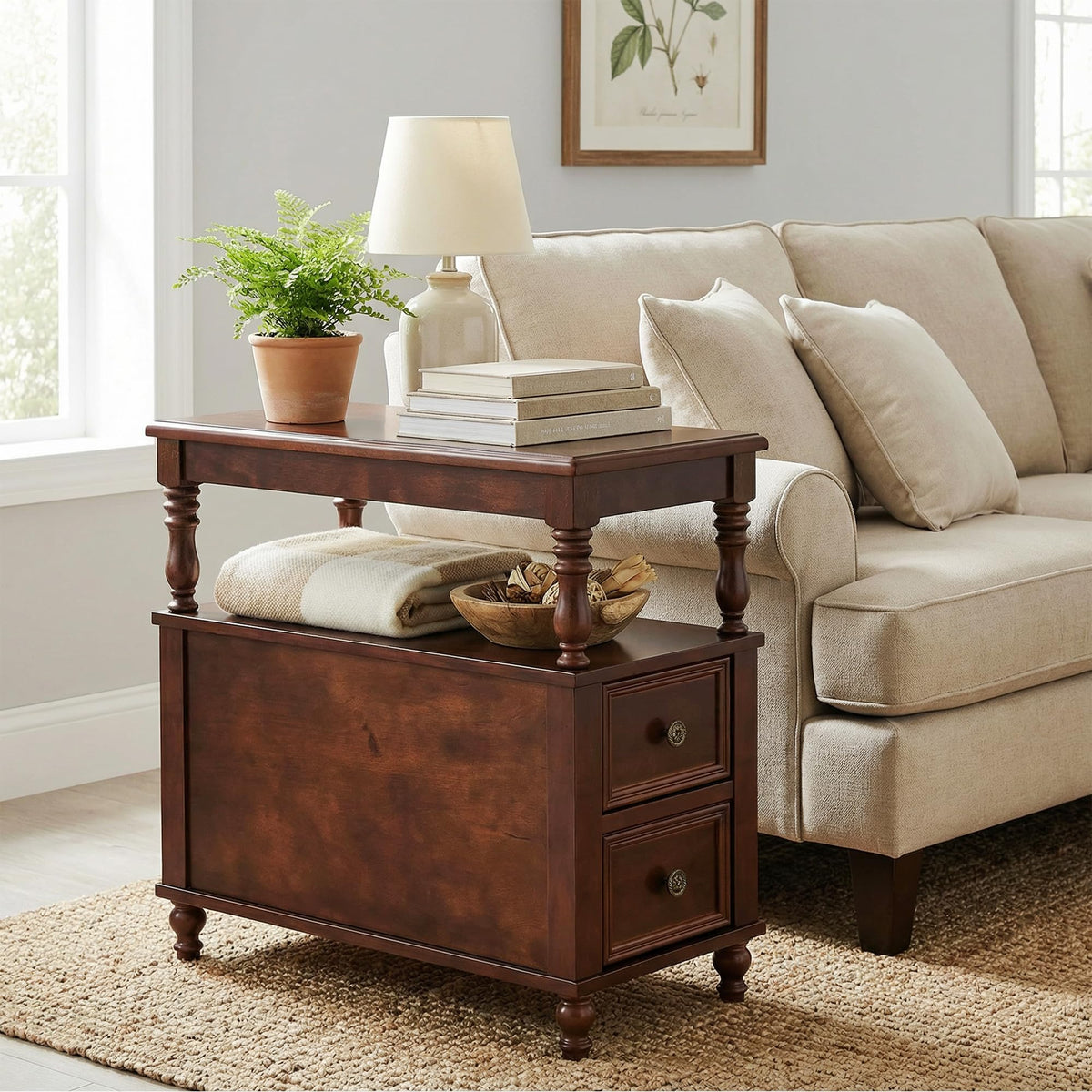 Cherry Finish Wood End Table with 2 Drawers Q269058