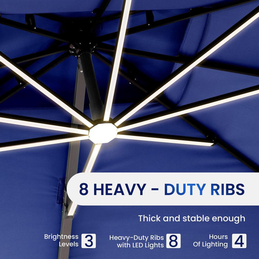 10 X 13 FT Cantilever Patio Umbrella with Lights & Base T9283