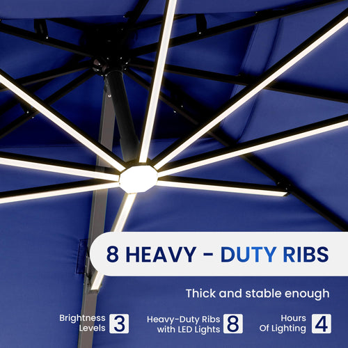 10 X 13 FT Cantilever Patio Umbrella with Lights & Base T9283
