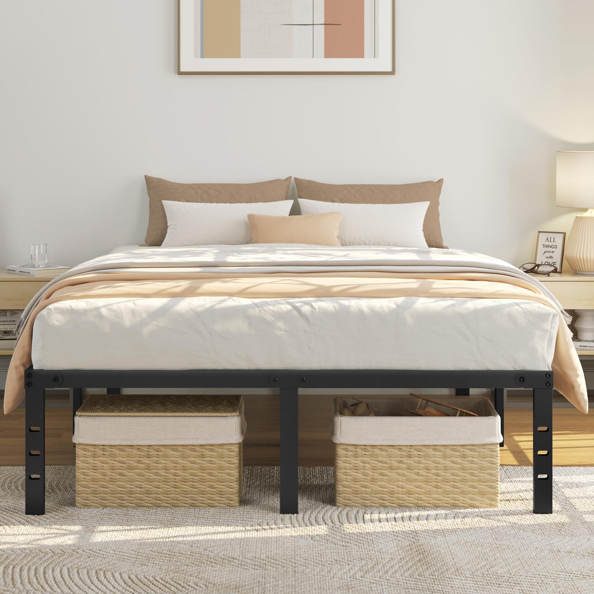14 Inch Queen Size Black Metal Platform Bed Frame N3786