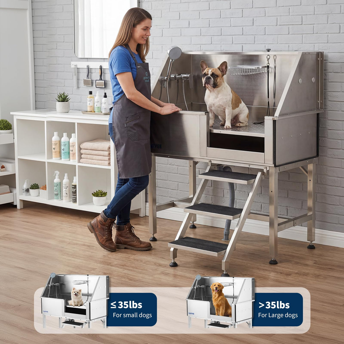 46 Inch Dog Washing Station with Walk-in Stair M3077