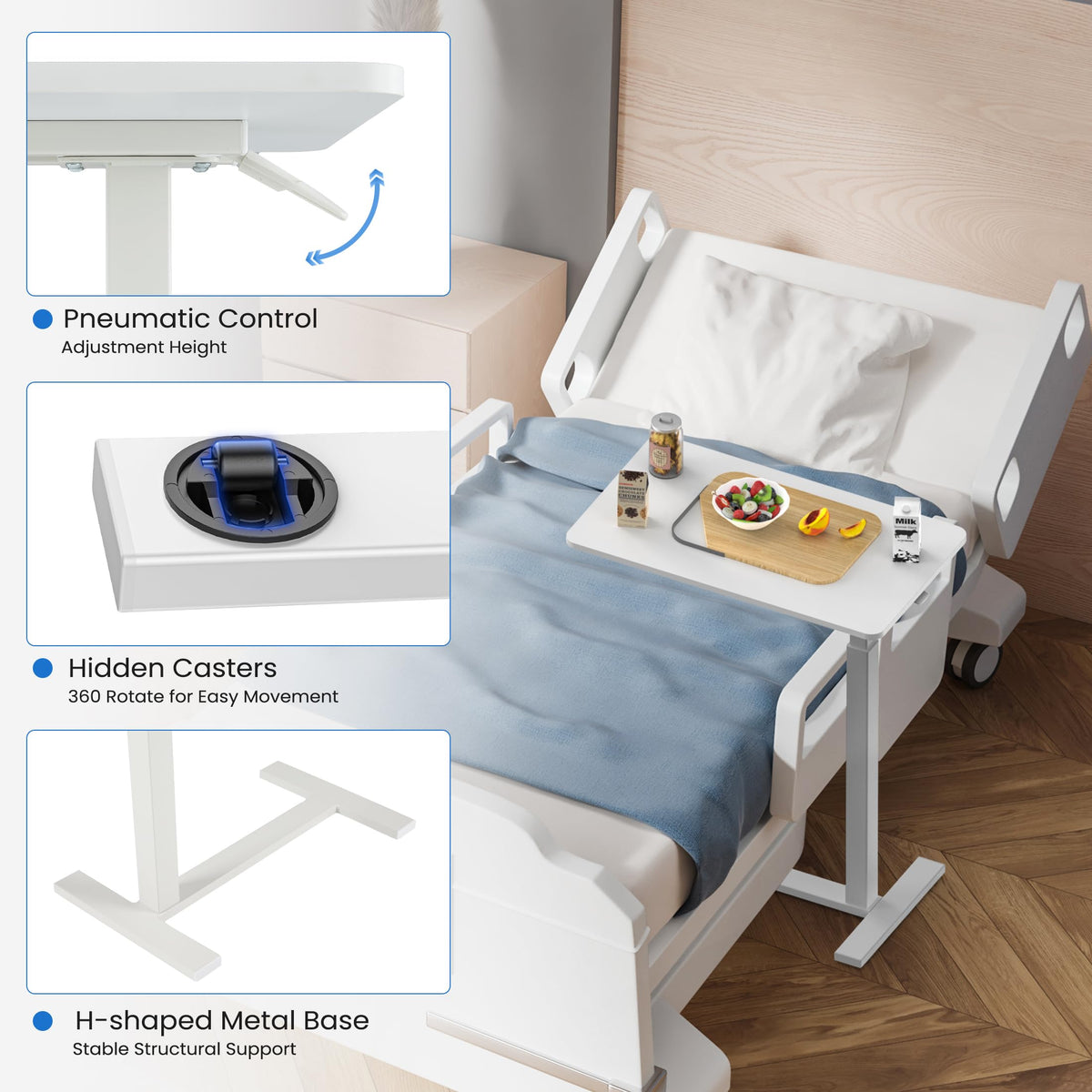 Hospital Over Bed Table with Wheels White W422241