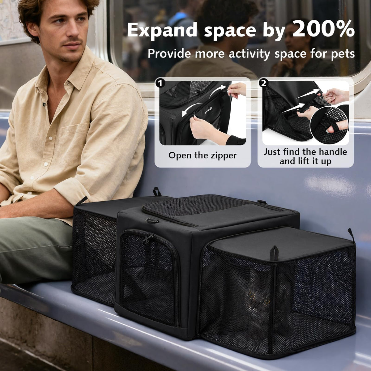 Expandable Dark Gray Cat Carrier T4862