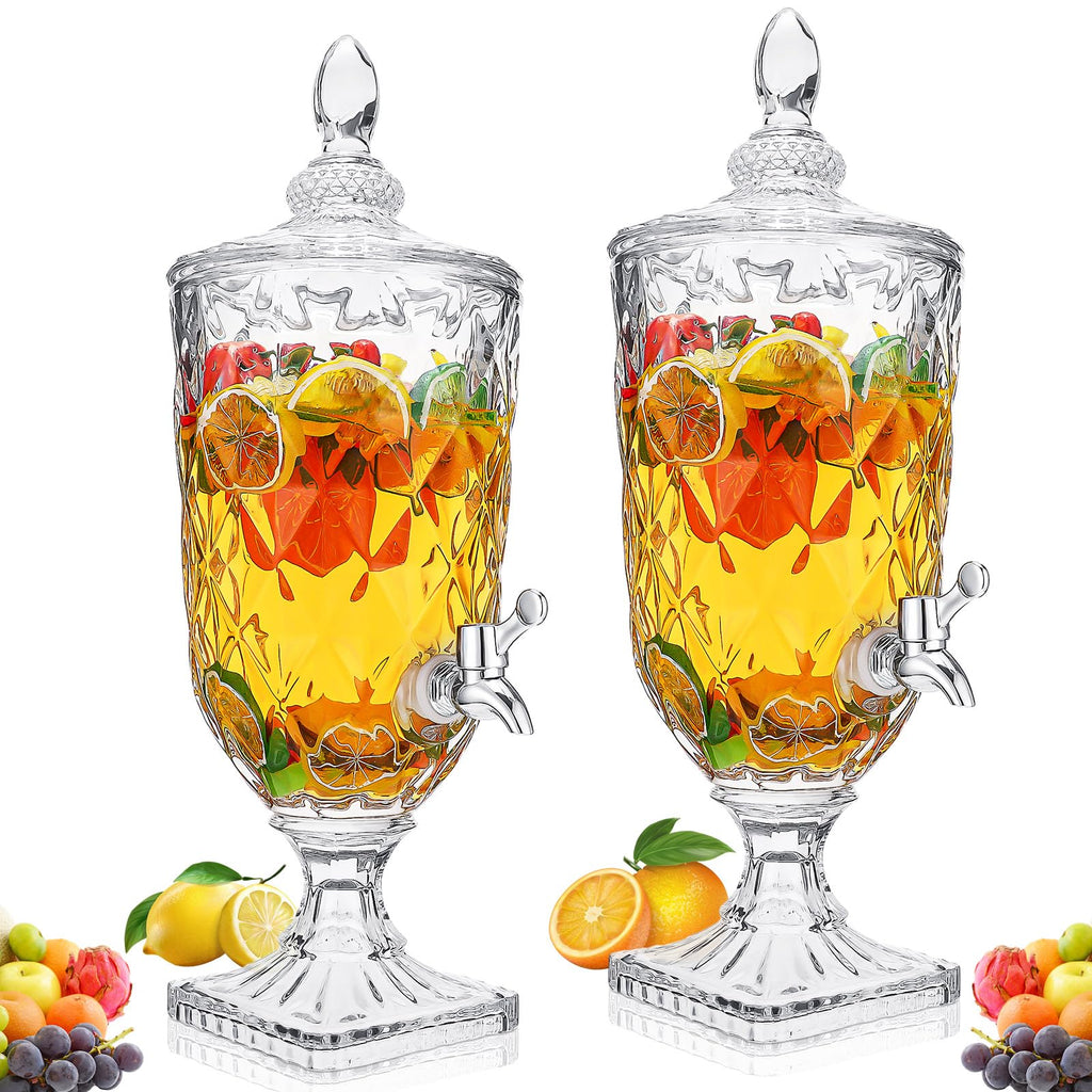 2 Pcs 0.8 Gallon Glass Beverage Dispenser with Stand and Spigot D182