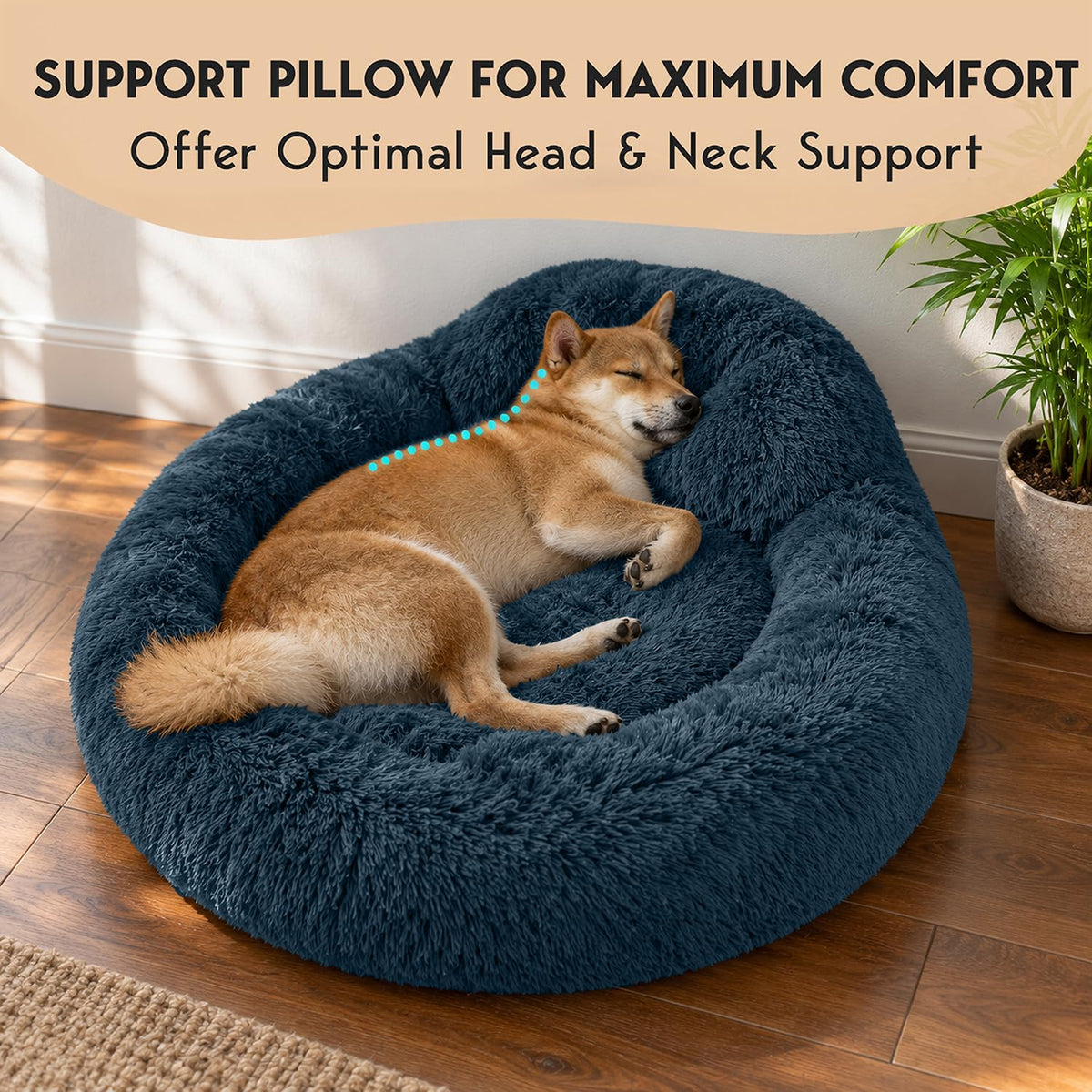 Medium Size Washable Anti-Slip Fluffy Plush Round Dog Bed P28059