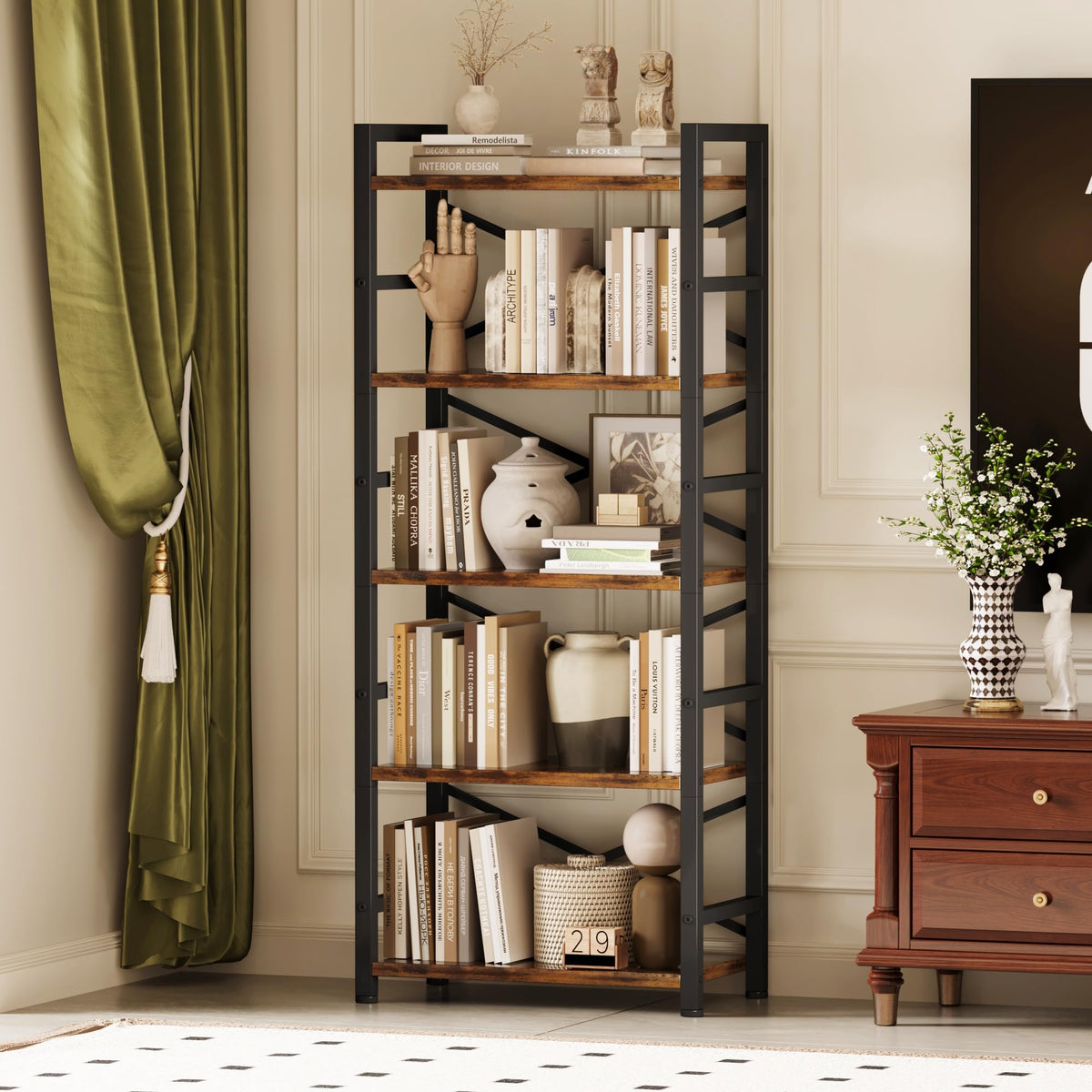 5 Tier Wood and Metal Bookshelf R148