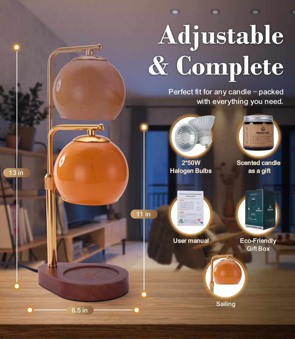Amber Glass Candle Warmer Lamp Adjustable Height with Timer D177763