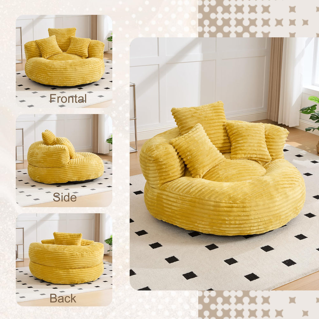 Yellow Corduroy Bean Bag Sofa with 3 Pillows C717786