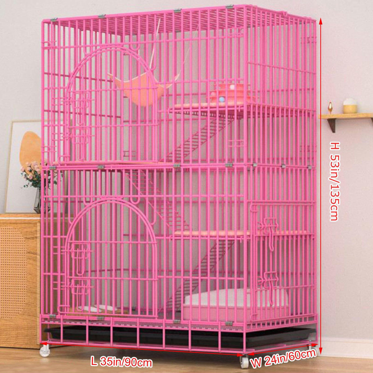 Collapsible Metal Wire Cat Cage with Wheels P563198