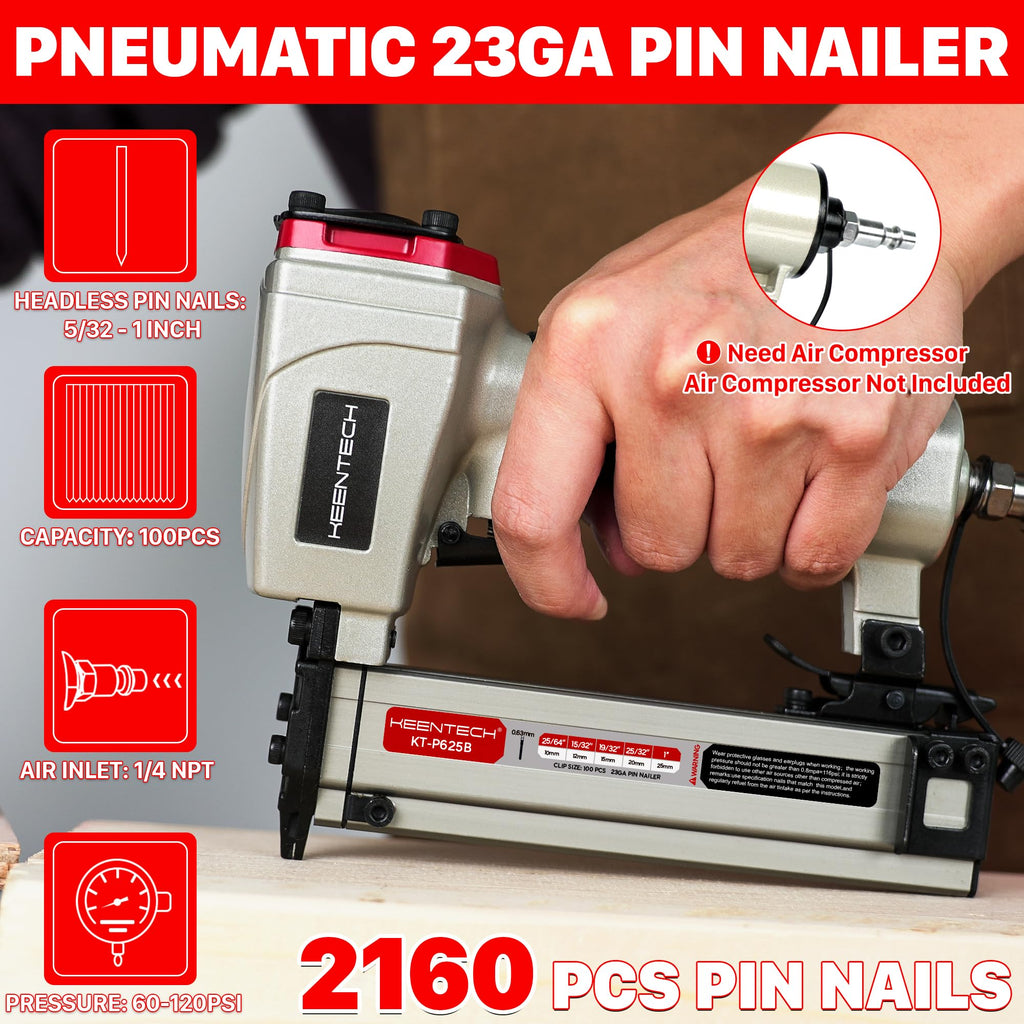 Pneumatic Pin Nailer 23 Gauge with 2160pcs Pin Nails R394194