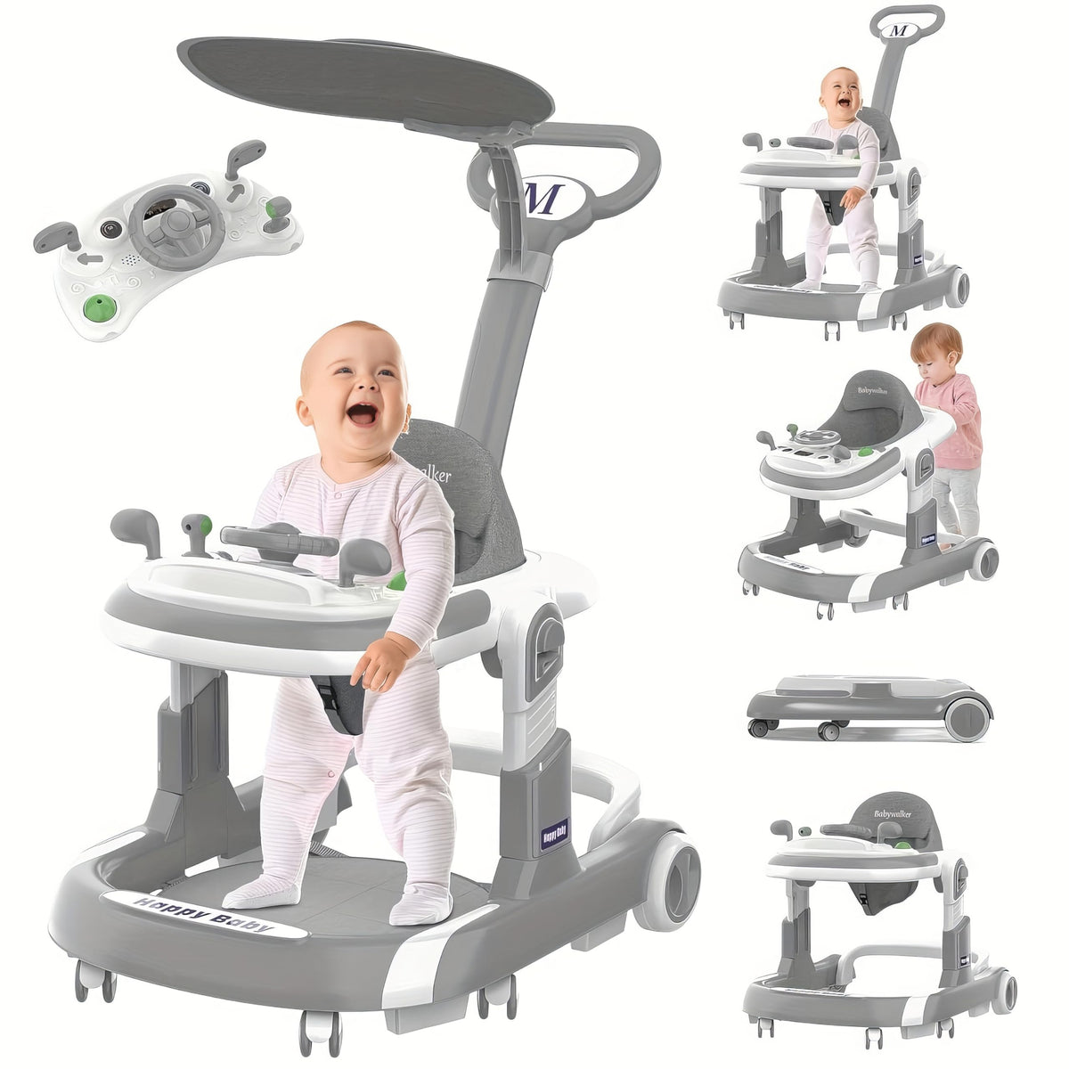 Foldable Baby Walker with Wheels and Bouncing Foot Mat L8238
