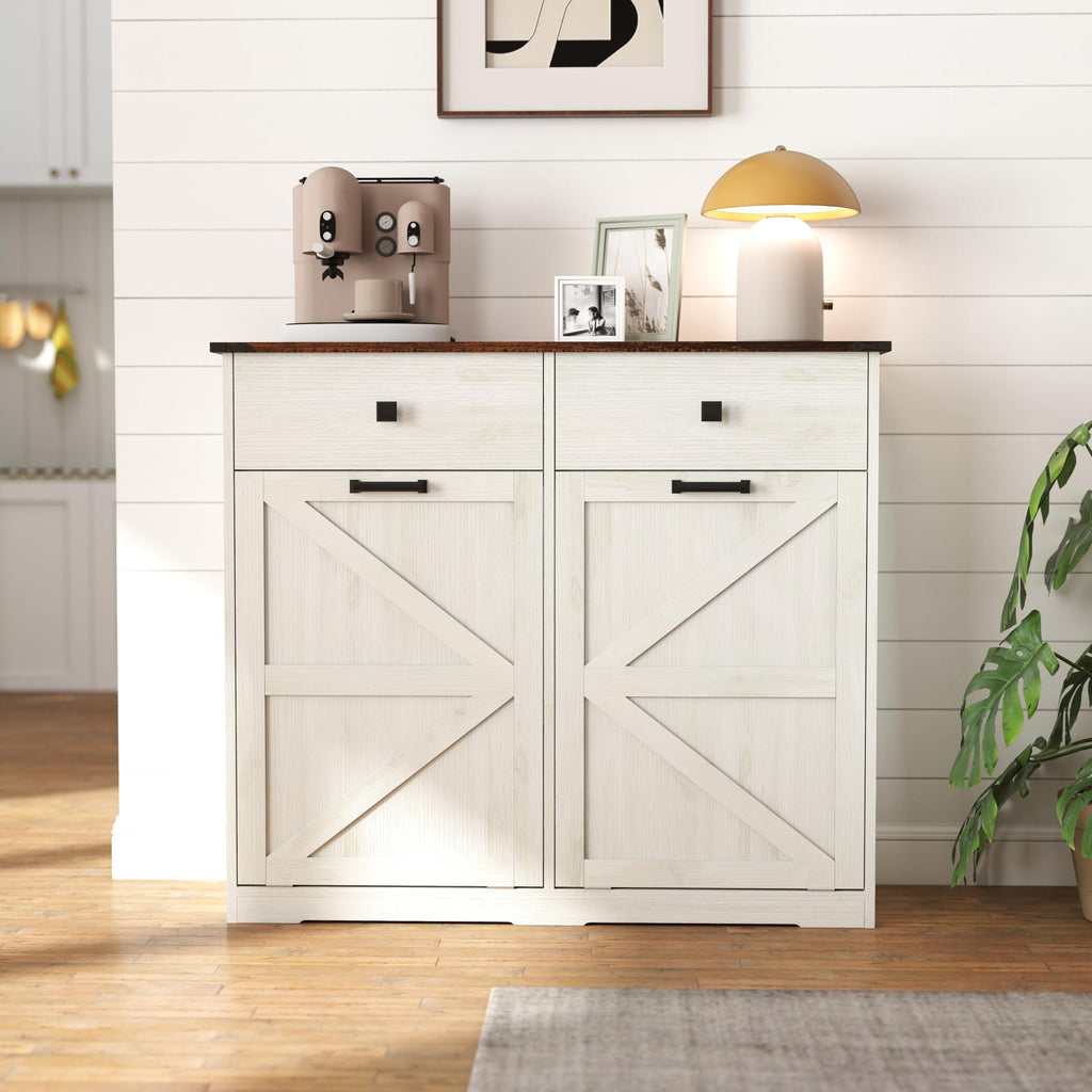 20 Gallon Double Tilt Out Laundry Hamper Cabinet with Drawers D859