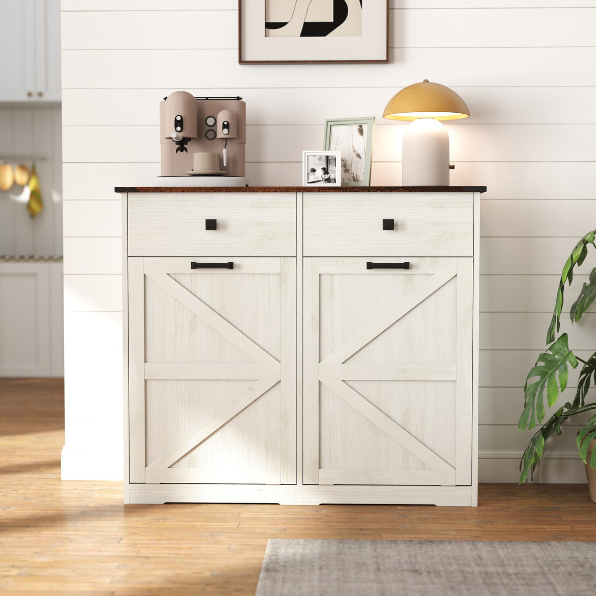 20 Gallon Double Tilt Out Laundry Hamper Cabinet with Drawers D859