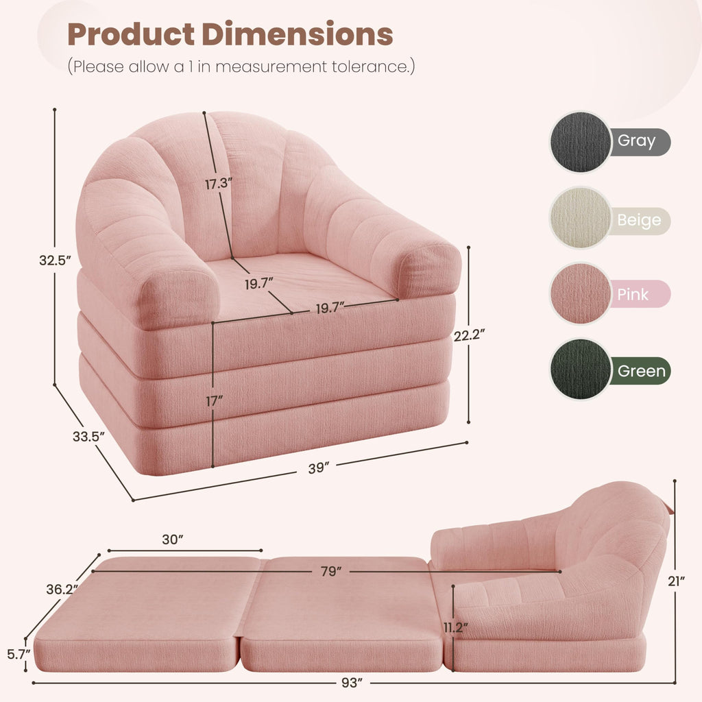 Pink Chenille Convertible Sofa Bed K145673