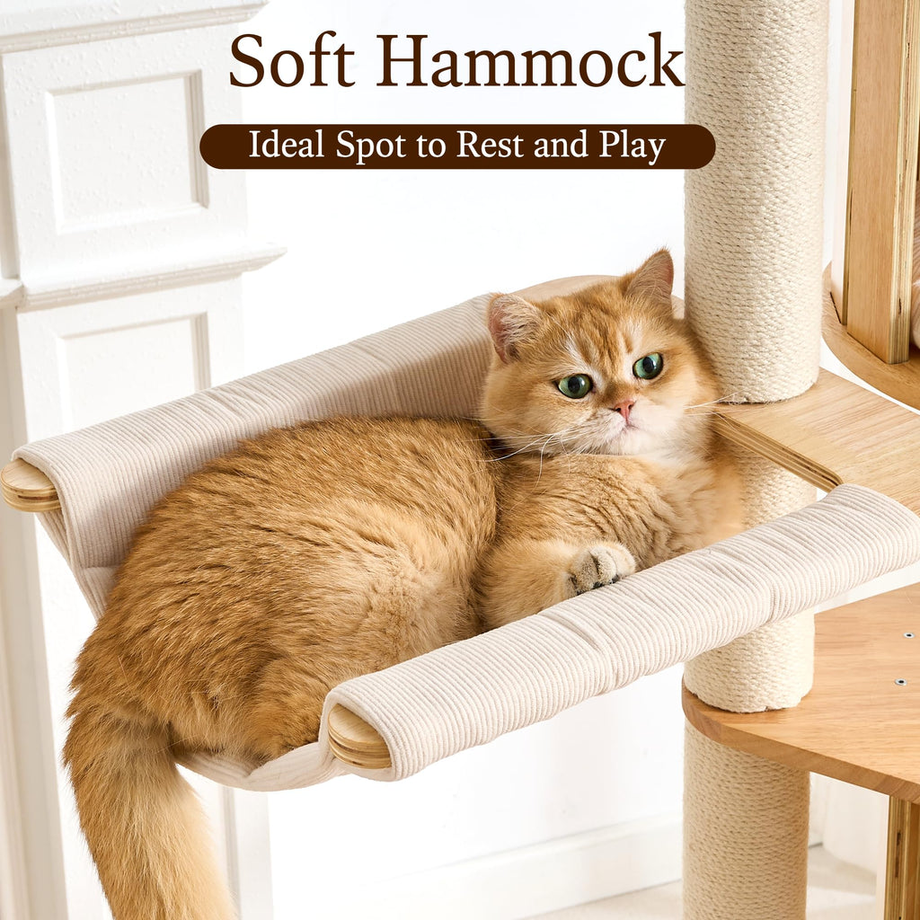 Solid Wood 70 Inches Tall Cat Tree Tower with Scratching Post M43849