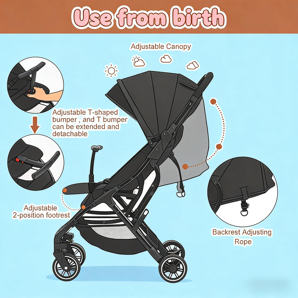 Portable Lightweight Umbrella Stroller with Sun Canopy J329