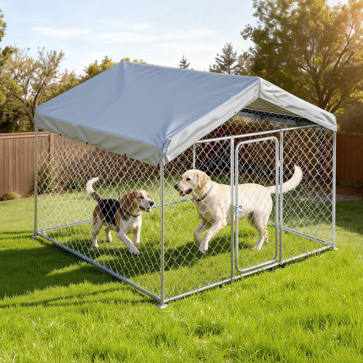 Outdoor Dog Kennel, 6.56 x 6.56 x 5.25 ft with UV-Resistant & Waterproof Roof Cover D27972