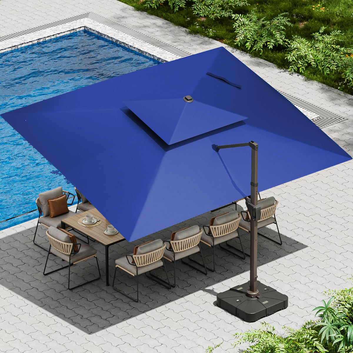10 X 13 FT Cantilever Patio Umbrella with Lights & Base T9283