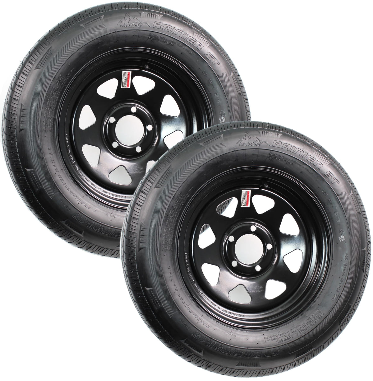 2-Pack Radial Trailer Tire Rim Assembly ST205/75R15 Load D 5 Lug R36795