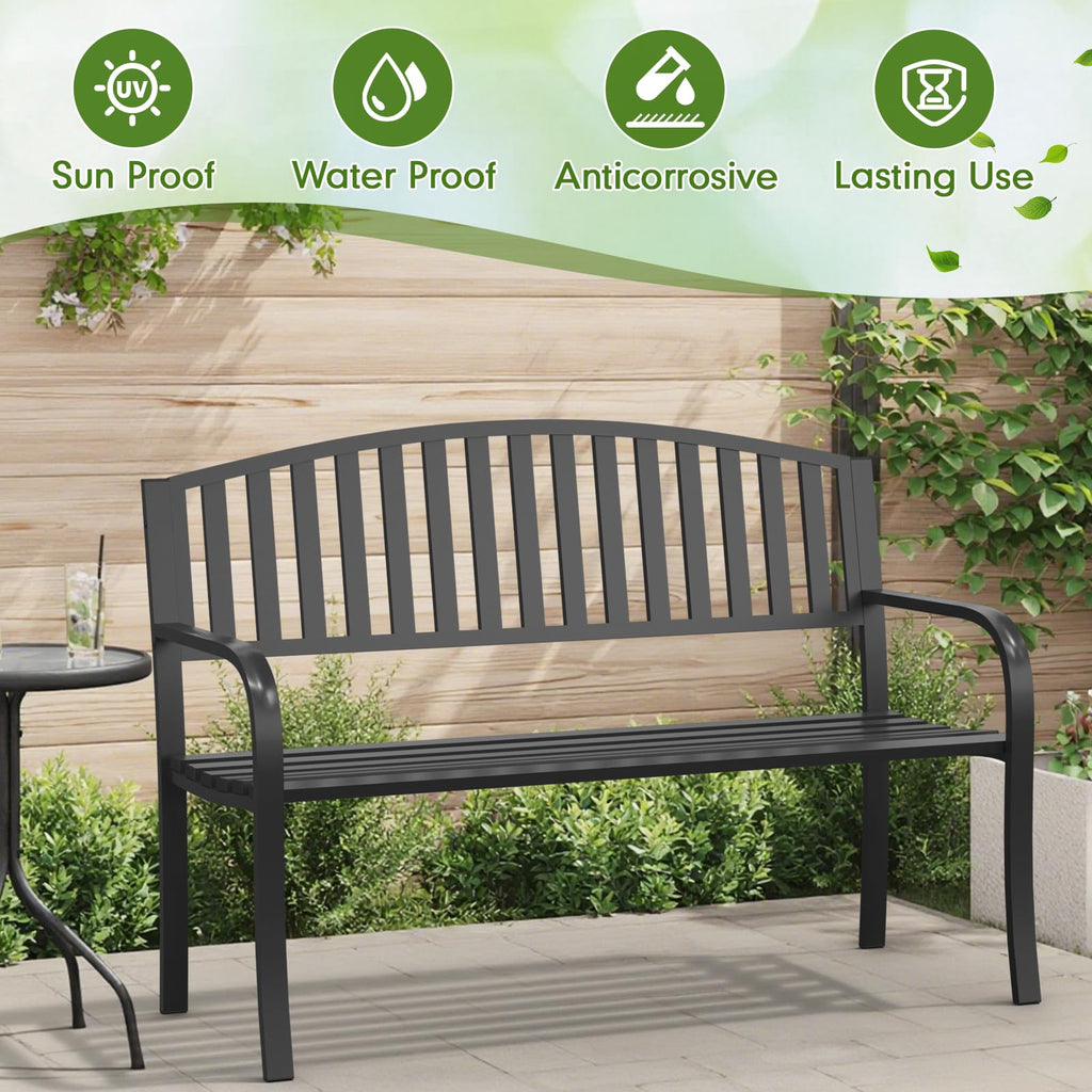 50" Iron Metal Outdoor Bench with Backrest and Armrests X62996