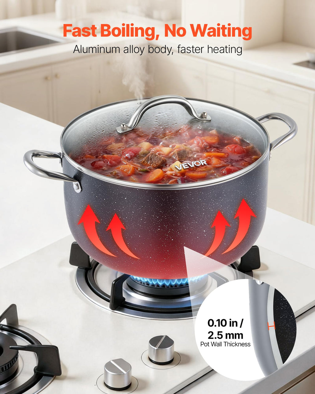 12-Quart Nonstick Ceramic Aluminum Stock Pot with Glass Lid Z564