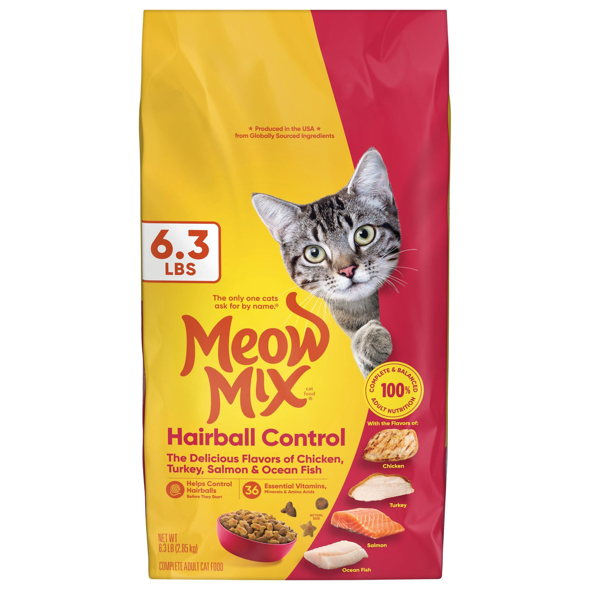 Hairball Control Dry Cat Food, 6.3 Pound Bag A6037