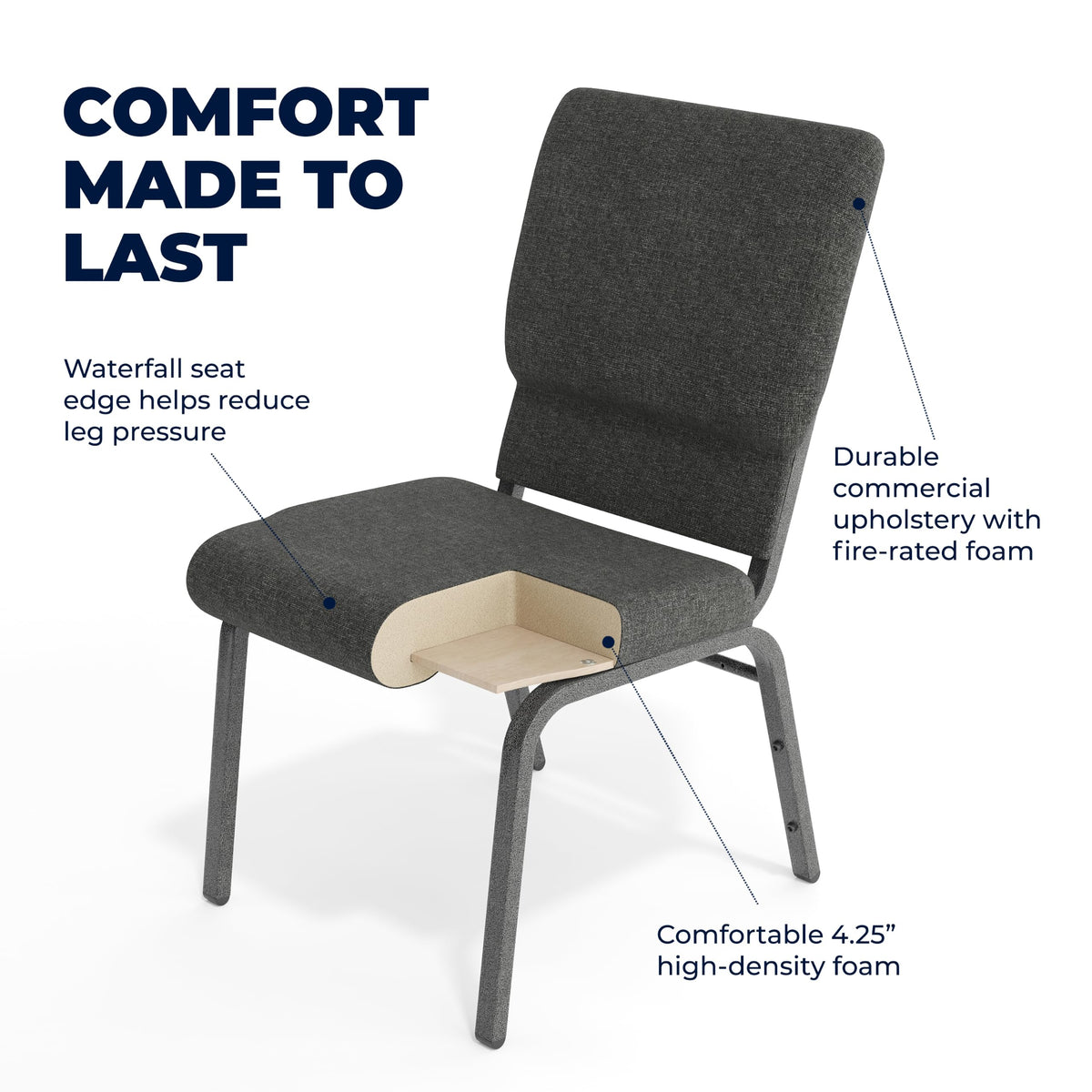 Dark Gray Fabric Stacking Church Chair 4 Pack D566014