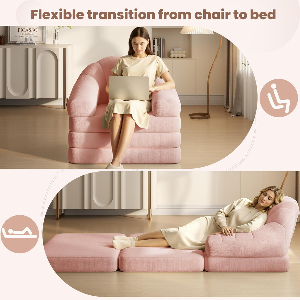 Pink Chenille Convertible Sofa Bed K145673