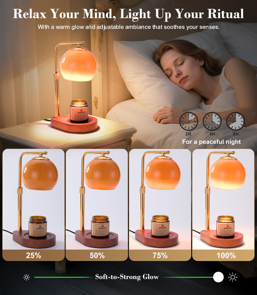 Amber Glass Candle Warmer Lamp Adjustable Height with Timer D177763