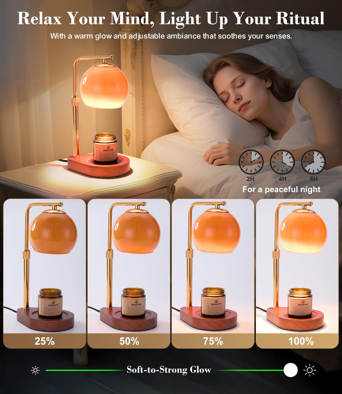Amber Glass Candle Warmer Lamp Adjustable Height with Timer D177763