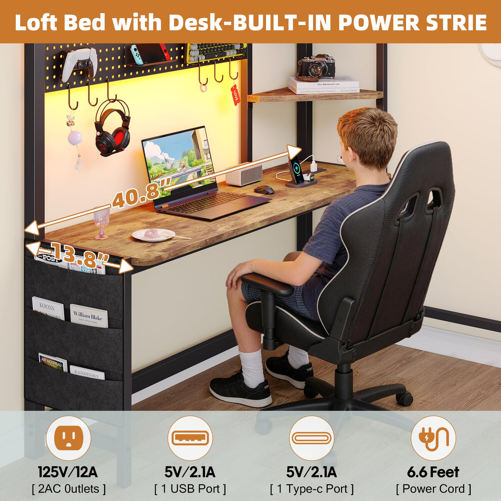 Twin Loft Bed with Desk and 6 Storage Drawers O417576