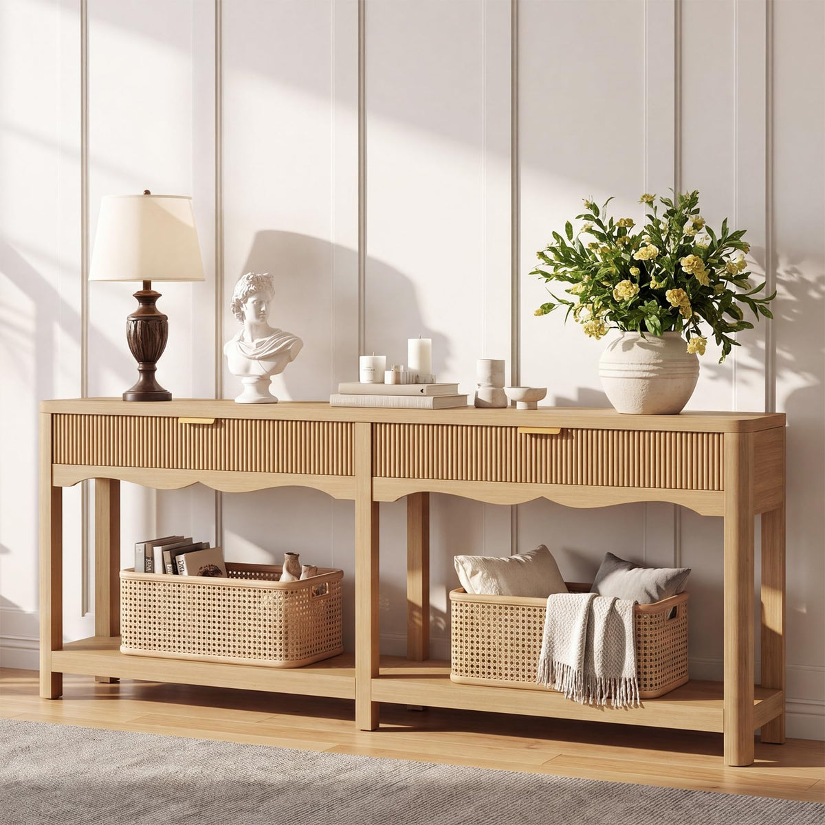 71" Oak Console Table with Storage H9004