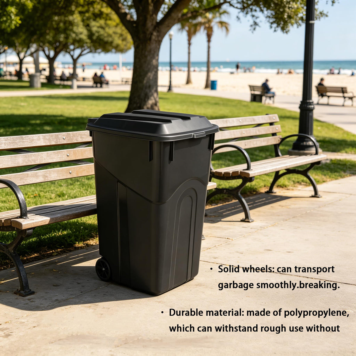 Black 45 Gallon Wheeled Plastic Garbage Can with Lid J48187
