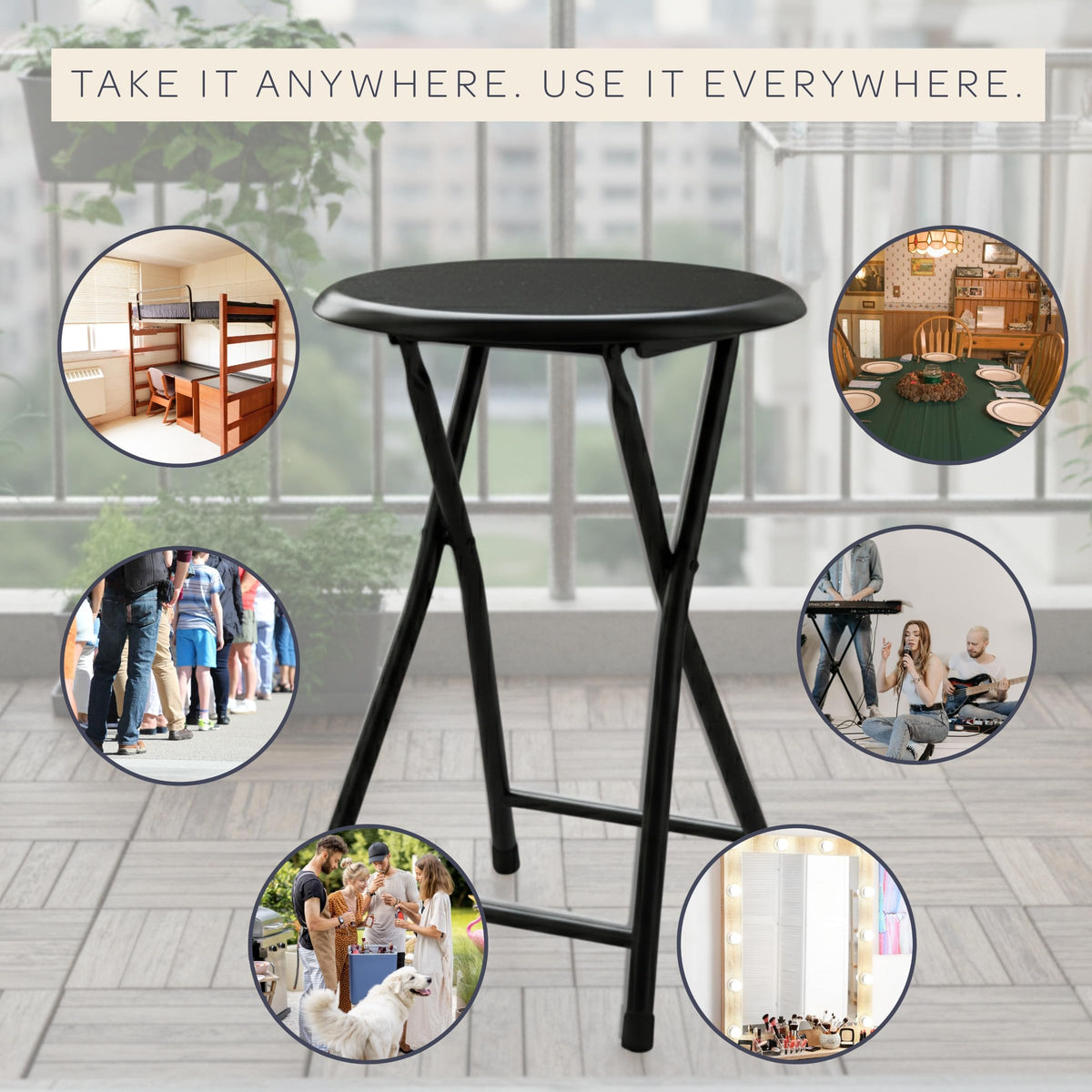 Black 18 Inch Portable Folding Stool F3005