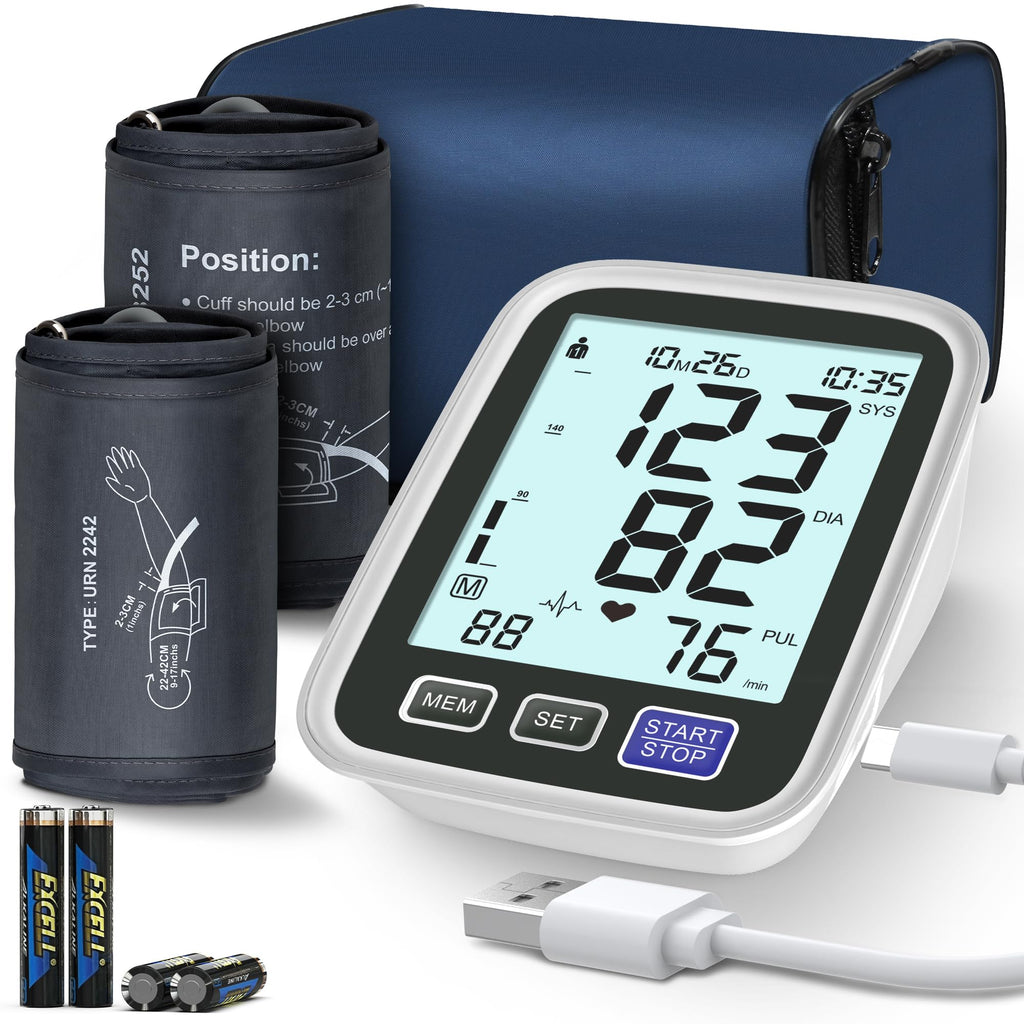 Upper Arm Blood Pressure Machine with 2 Size Cuffs and Backlit LCD T4083