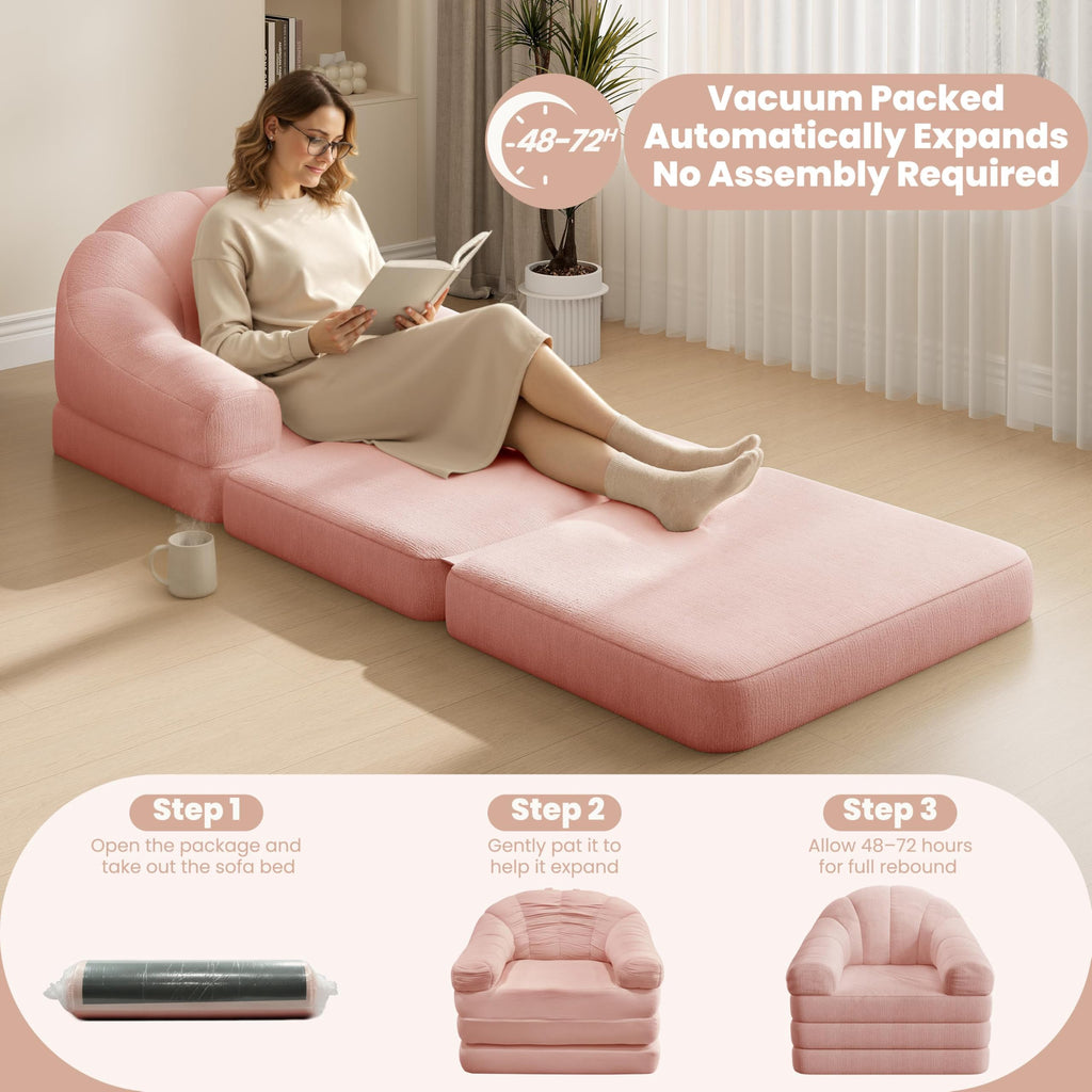Pink Chenille Convertible Sofa Bed K145673