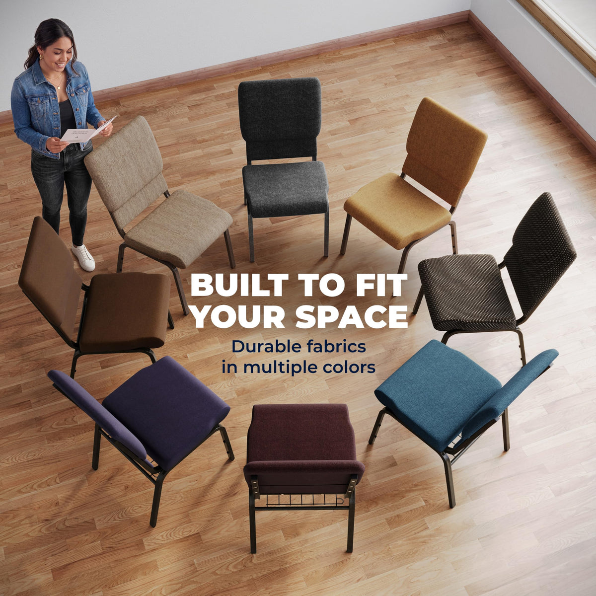 Dark Gray Fabric Stacking Church Chair 4 Pack D566014