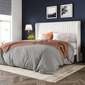 Queen Size White Velvet Upholstered Platform Bed T9242