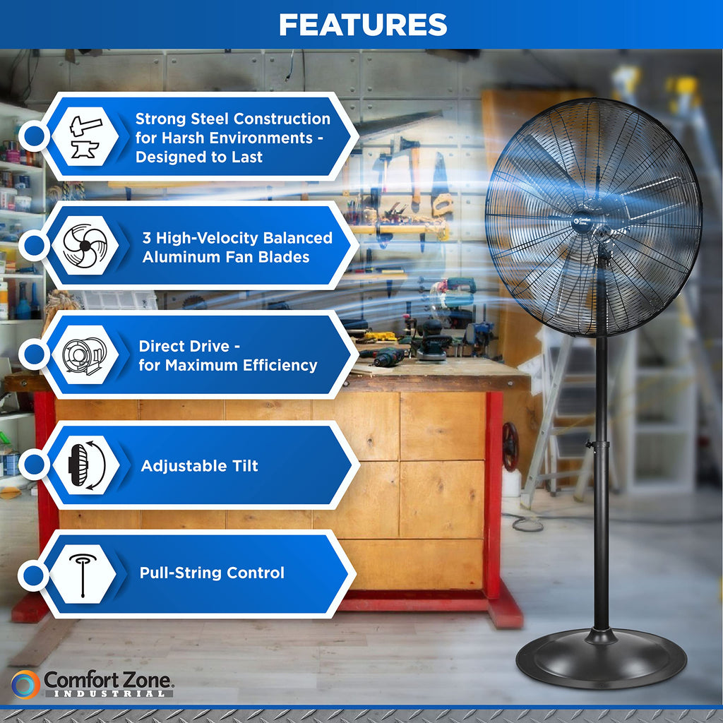 Industrial Pedestal Fan, 30 inch, 3 Speed, Adjustable Height, Metal X639