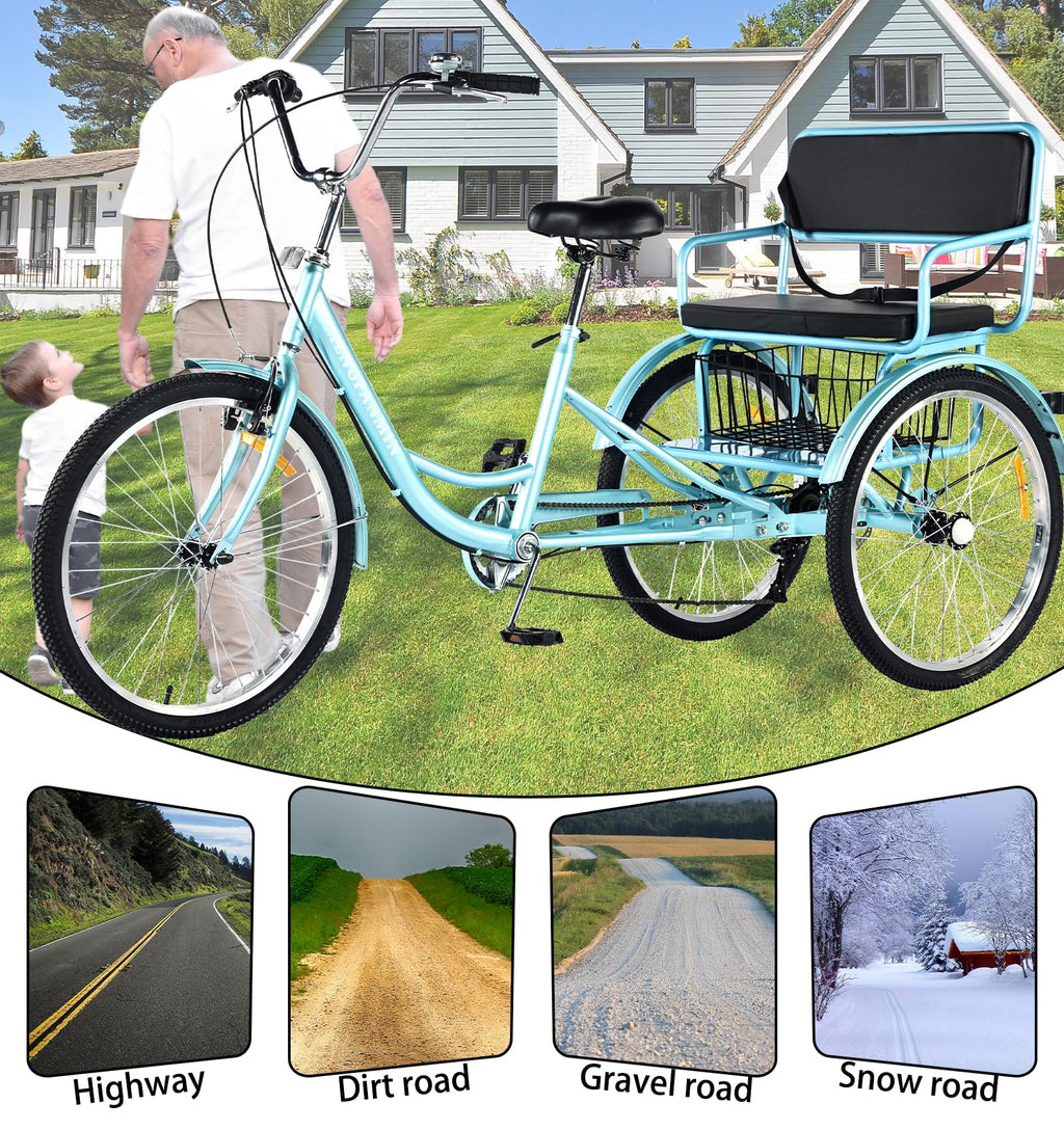 7 Speed Adult Tricycle with Child Seat and Rear Baskets T940