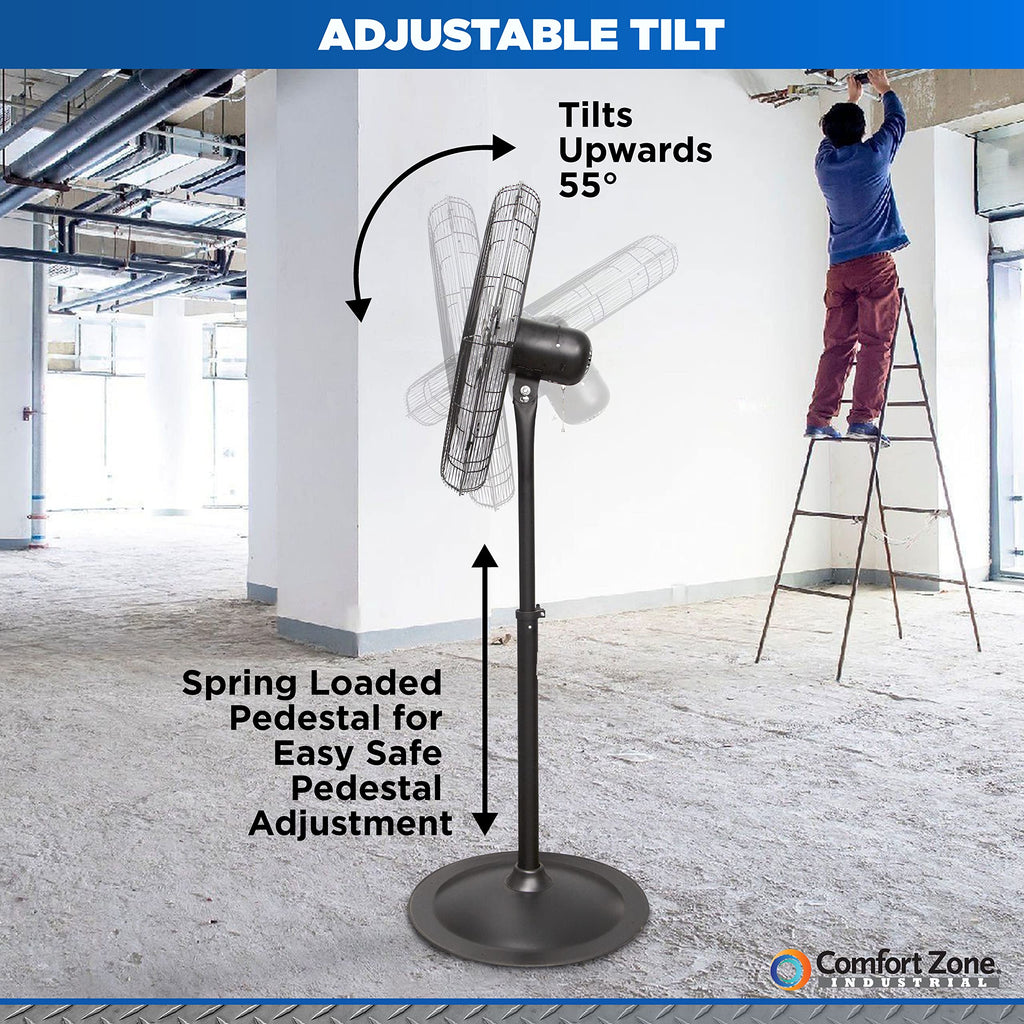 Industrial Pedestal Fan, 30 inch, 3 Speed, Adjustable Height, Metal X639