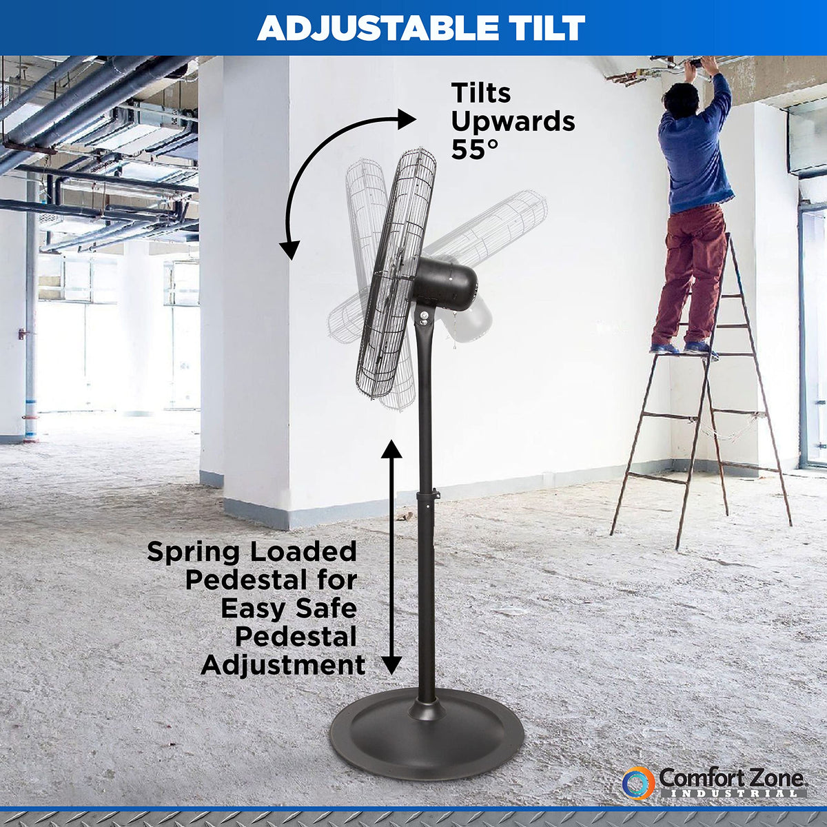 Industrial Pedestal Fan, 30 inch, 3 Speed, Adjustable Height, Metal X639